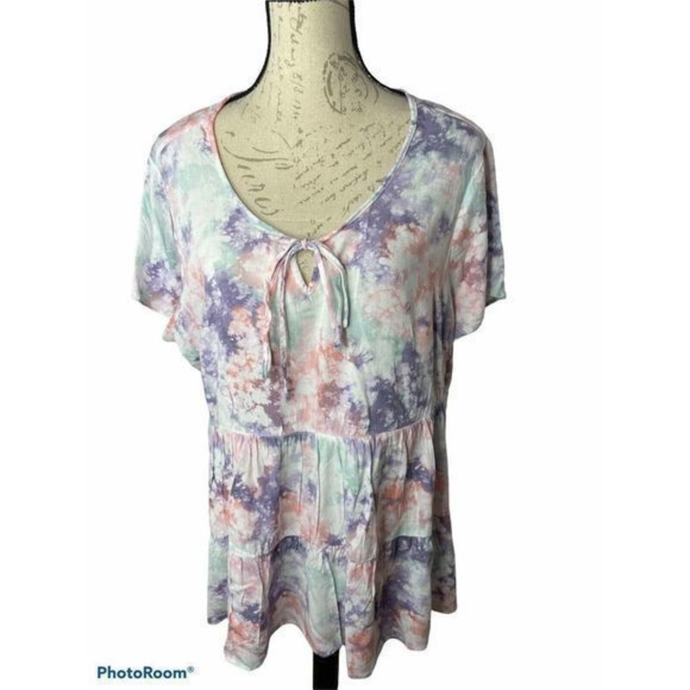 TORRID TIE‎ DYE TEXTURED STRETCH RAYON BABYDOLL SIZE 1 SHORT SLEEVE